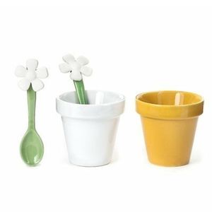 Flower Pot Porcelain Espresso Cups w/ Spoon